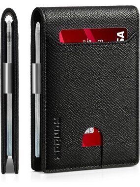 〽️Man Plam Black Leather Money RFID Blocking Pocket Bifold Credit Card Wallet